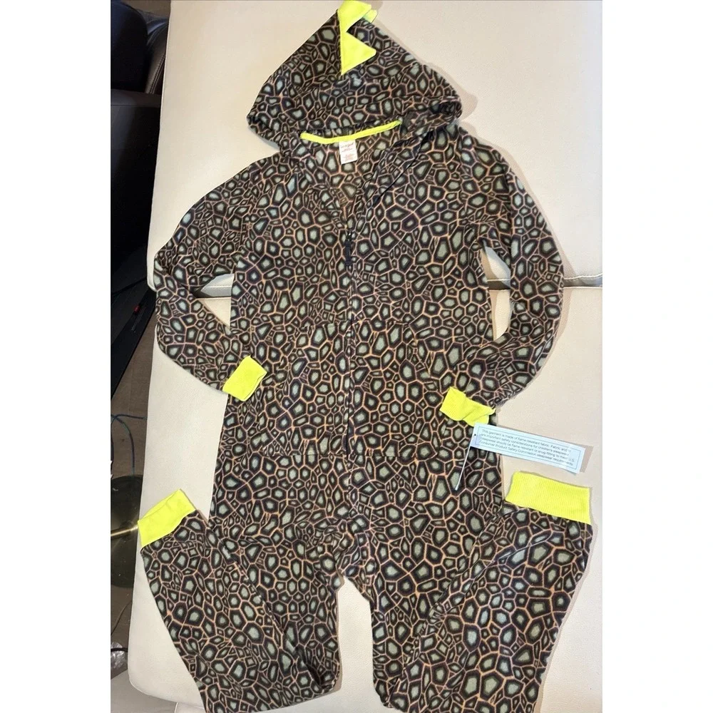 Boys Large (10/12) Cat & Jack Dinosaur One Piece Hooded Pajamas Sleepwear NWT